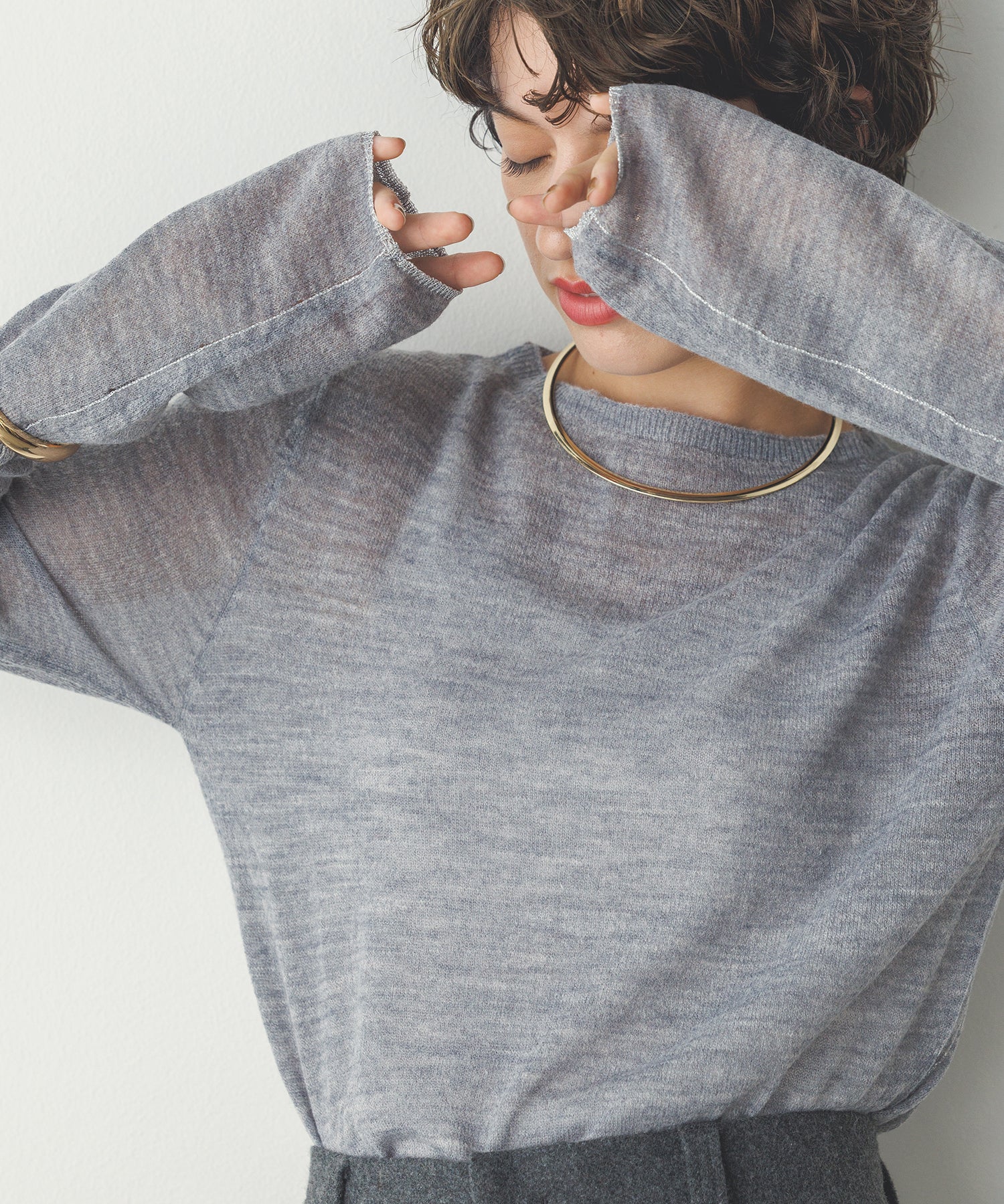 【WEB限定/別注】ラメライン入り ウールミックスシアーニット