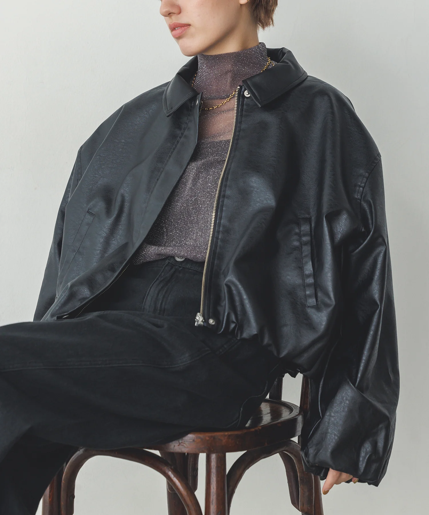 フェイクレザー バルーンブルゾン