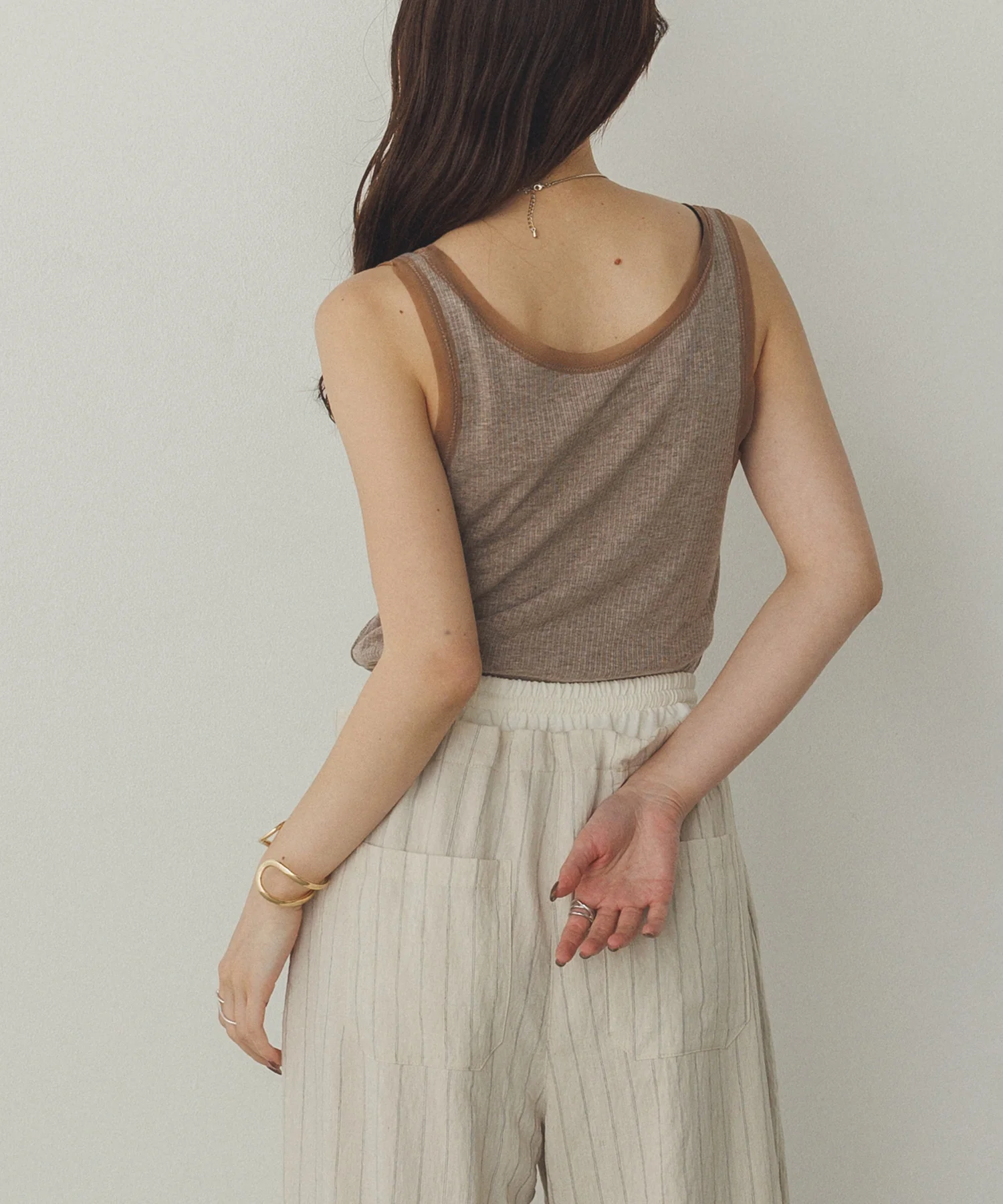 前後2WAY リブチュールタンクトップ