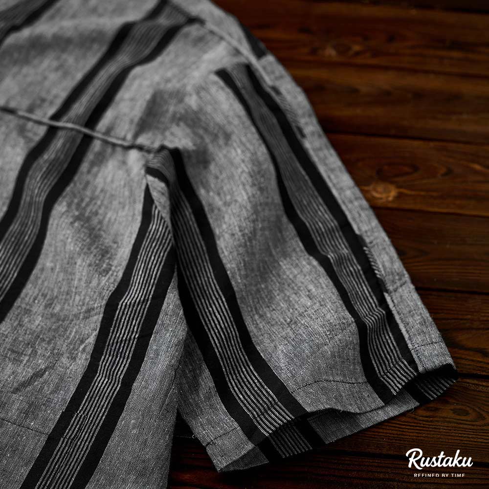 和風コットンリネンストライプシャツ